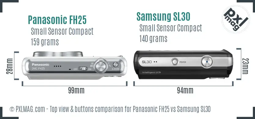 Panasonic FH25 vs Samsung SL30 top view buttons comparison