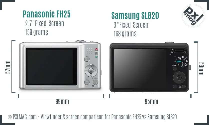 Panasonic FH25 vs Samsung SL820 Screen and Viewfinder comparison Panasonic FH25 vs Samsung SL820 Screen and Viewfinder comparison