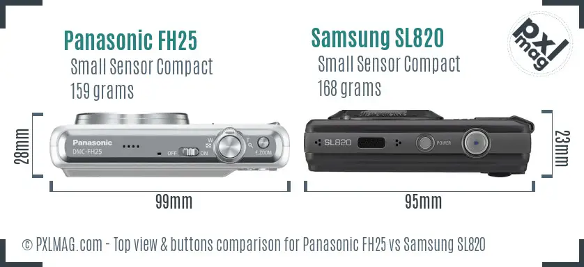 Panasonic FH25 vs Samsung SL820 top view buttons comparison Panasonic FH25 vs Samsung SL820 top view buttons comparison