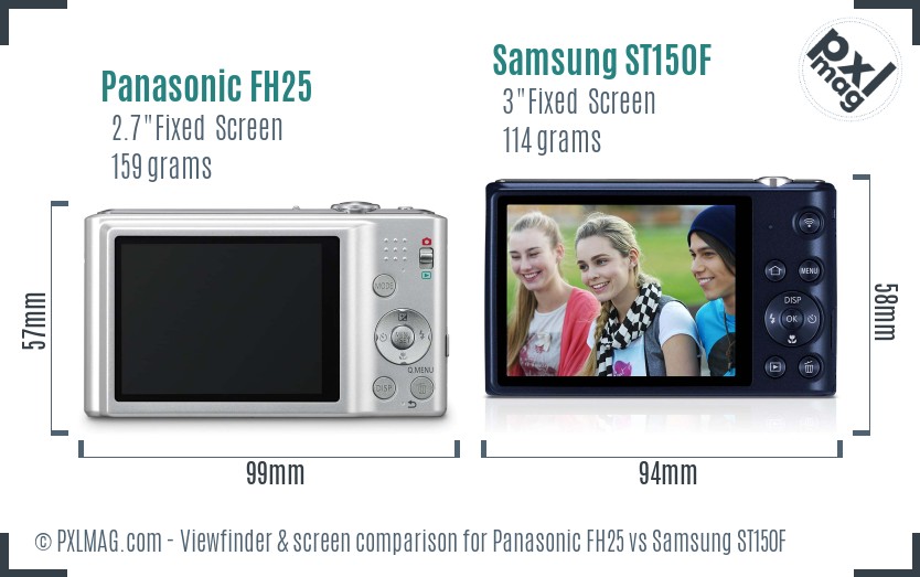 Panasonic FH25 vs Samsung ST150F Screen and Viewfinder comparison