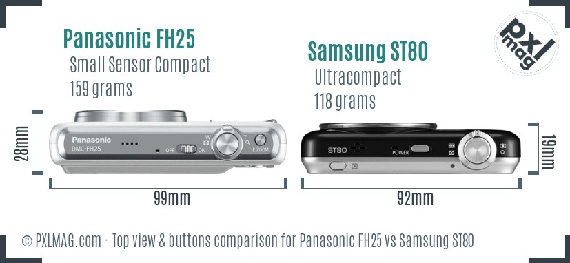 Panasonic FH25 vs Samsung ST80 top view buttons comparison