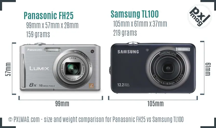 Panasonic FH25 vs Samsung TL100 size comparison