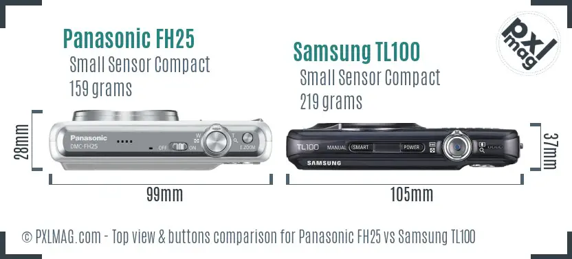 Panasonic FH25 vs Samsung TL100 top view buttons comparison