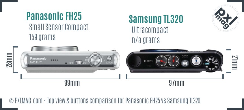 Panasonic FH25 vs Samsung TL320 top view buttons comparison