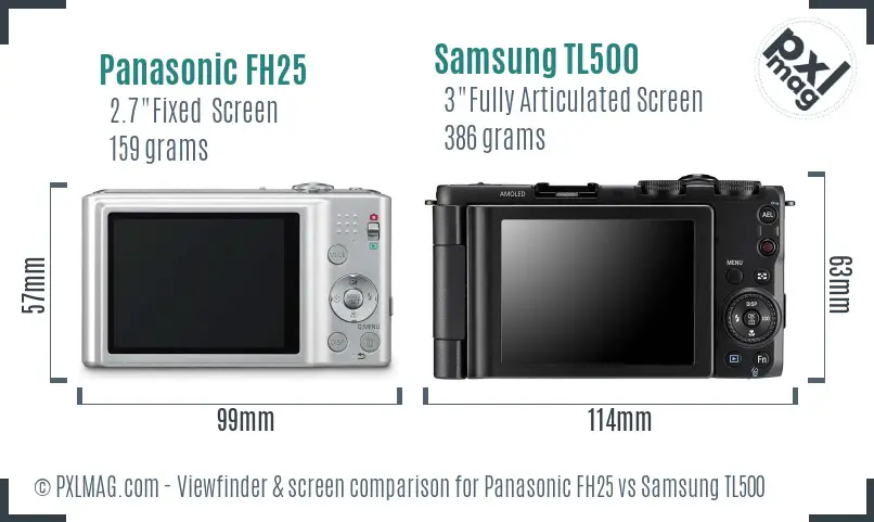 Panasonic FH25 vs Samsung TL500 Screen and Viewfinder comparison