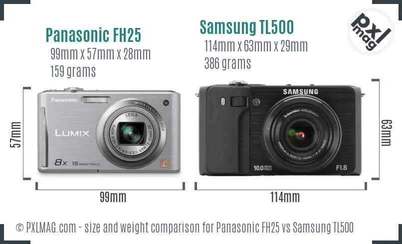 Panasonic FH25 vs Samsung TL500 size comparison