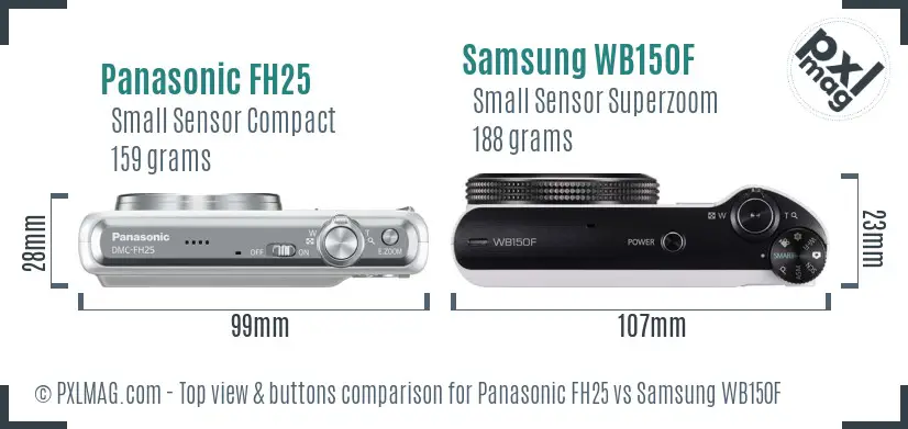 Panasonic FH25 vs Samsung WB150F top view buttons comparison Panasonic FH25 vs Samsung WB150F top view buttons comparison