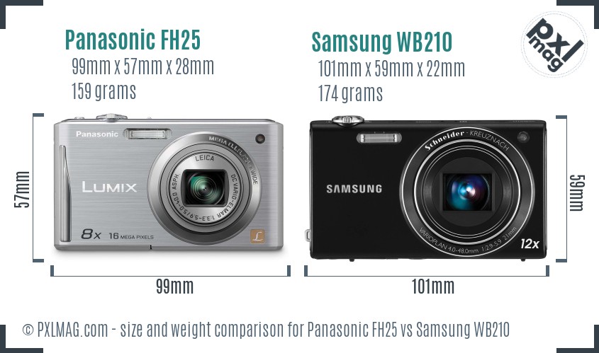 Panasonic FH25 vs Samsung WB210 size comparison