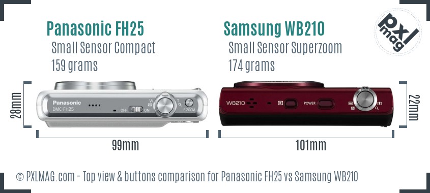 Panasonic FH25 vs Samsung WB210 top view buttons comparison