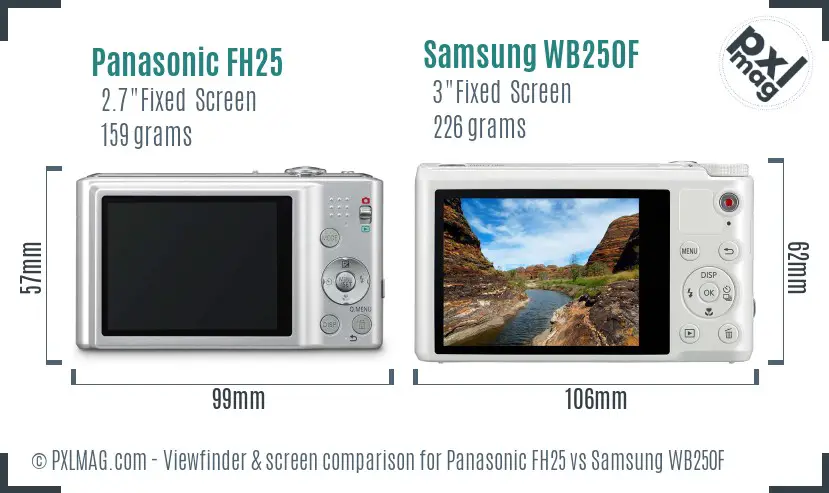 Panasonic FH25 vs Samsung WB250F Screen and Viewfinder comparison