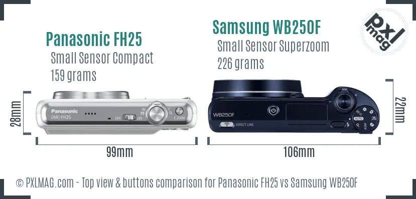 Panasonic FH25 vs Samsung WB250F top view buttons comparison