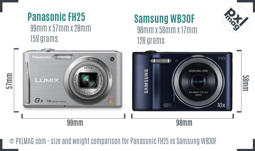 Panasonic FH25 vs Samsung WB30F size comparison