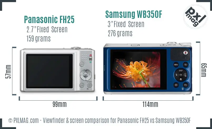 Panasonic FH25 vs Samsung WB350F Screen and Viewfinder comparison