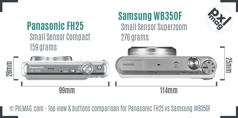 Panasonic FH25 vs Samsung WB350F top view buttons comparison