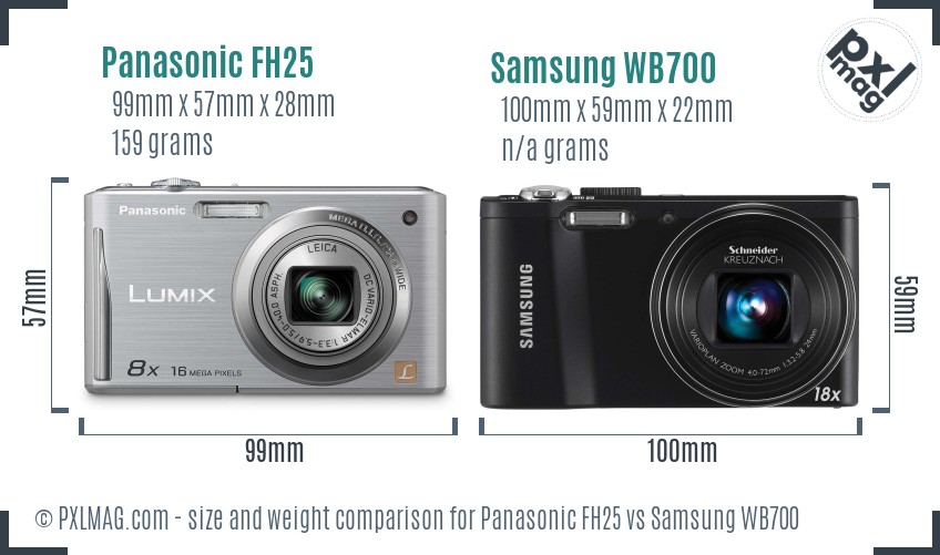 Panasonic FH25 vs Samsung WB700 size comparison