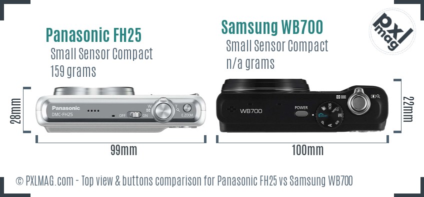 Panasonic FH25 vs Samsung WB700 top view buttons comparison