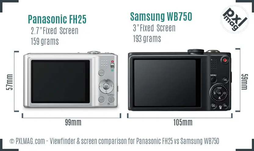 Panasonic FH25 vs Samsung WB750 Screen and Viewfinder comparison