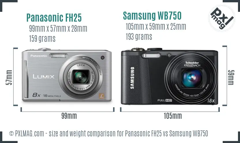 Panasonic FH25 vs Samsung WB750 size comparison