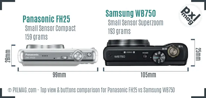 Panasonic FH25 vs Samsung WB750 top view buttons comparison
