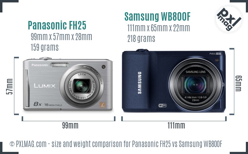 Panasonic FH25 vs Samsung WB800F size comparison