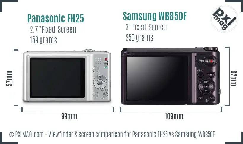Panasonic FH25 vs Samsung WB850F Screen and Viewfinder comparison Panasonic FH25 vs Samsung WB850F Screen and Viewfinder comparison