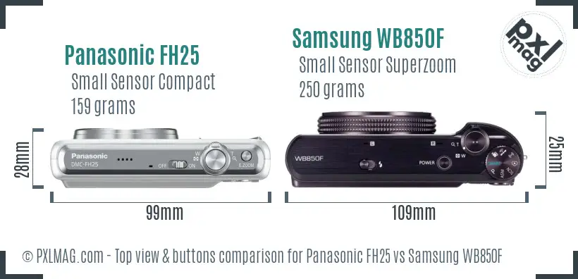 Panasonic FH25 vs Samsung WB850F top view buttons comparison Panasonic FH25 vs Samsung WB850F top view buttons comparison