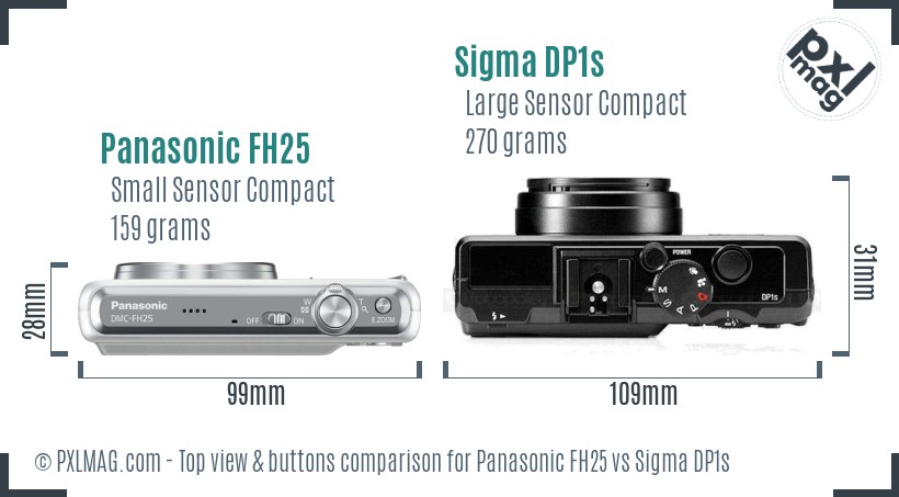 Panasonic FH25 vs Sigma DP1s top view buttons comparison