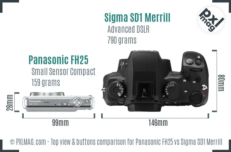Panasonic FH25 vs Sigma SD1 Merrill top view buttons comparison Panasonic FH25 vs Sigma SD1 Merrill top view buttons comparison