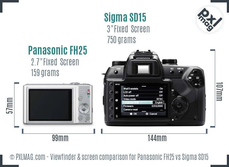 Panasonic FH25 vs Sigma SD15 Screen and Viewfinder comparison