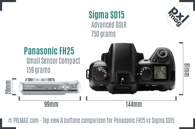 Panasonic FH25 vs Sigma SD15 top view buttons comparison