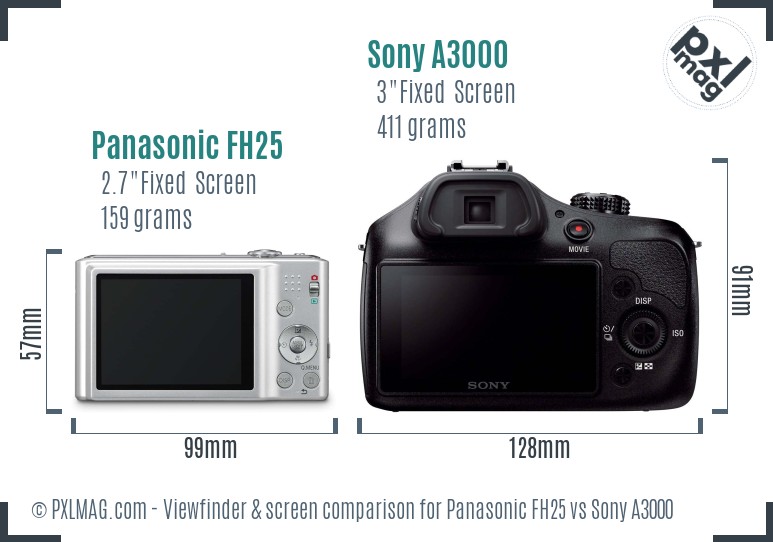 Panasonic FH25 vs Sony A3000 Screen and Viewfinder comparison