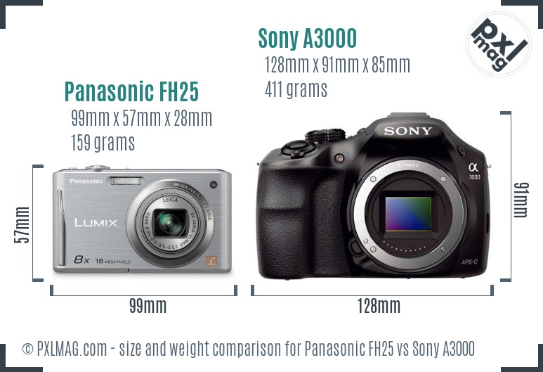 Panasonic FH25 vs Sony A3000 size comparison