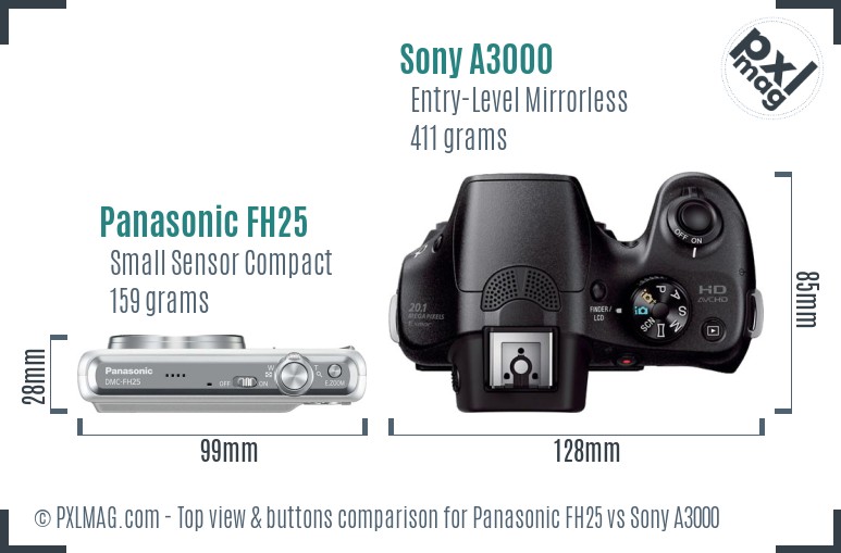 Panasonic FH25 vs Sony A3000 top view buttons comparison