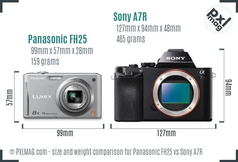 Panasonic FH25 vs Sony A7R size comparison