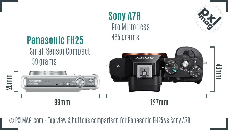 Panasonic FH25 vs Sony A7R top view buttons comparison