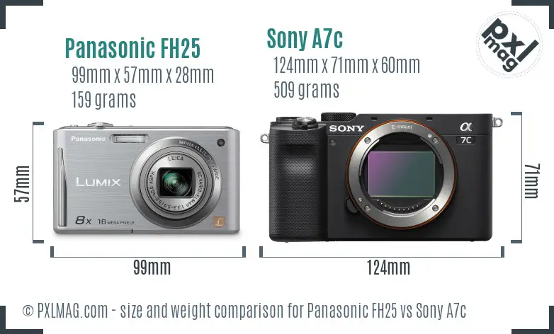 Panasonic FH25 vs Sony A7c size comparison