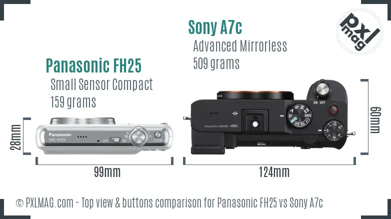 Panasonic FH25 vs Sony A7c top view buttons comparison