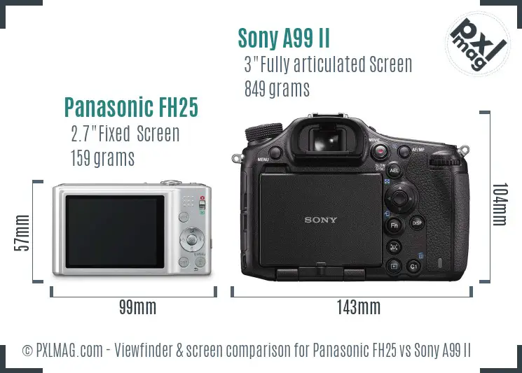 Panasonic FH25 vs Sony A99 II Screen and Viewfinder comparison