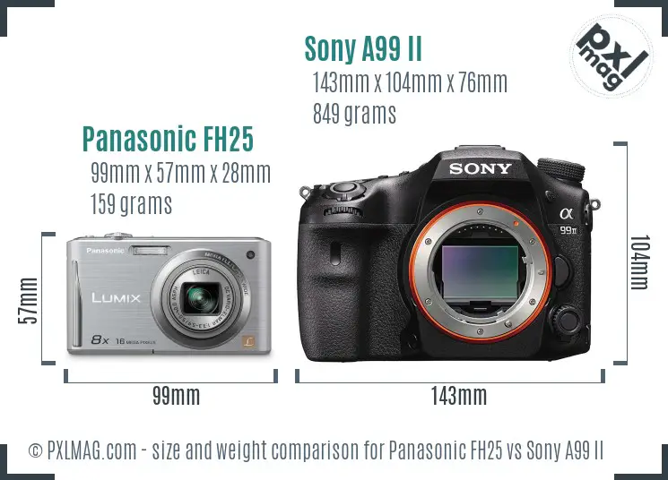 Panasonic FH25 vs Sony A99 II size comparison