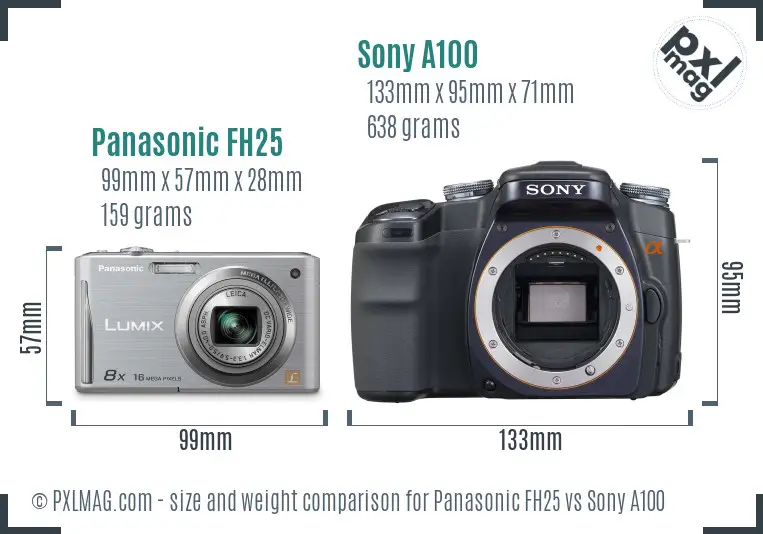 Panasonic FH25 vs Sony A100 size comparison