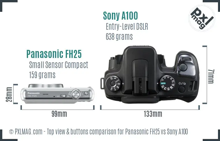 Panasonic FH25 vs Sony A100 top view buttons comparison