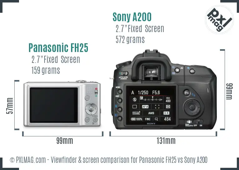 Panasonic FH25 vs Sony A200 Screen and Viewfinder comparison