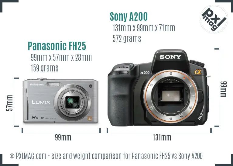 Panasonic FH25 vs Sony A200 size comparison