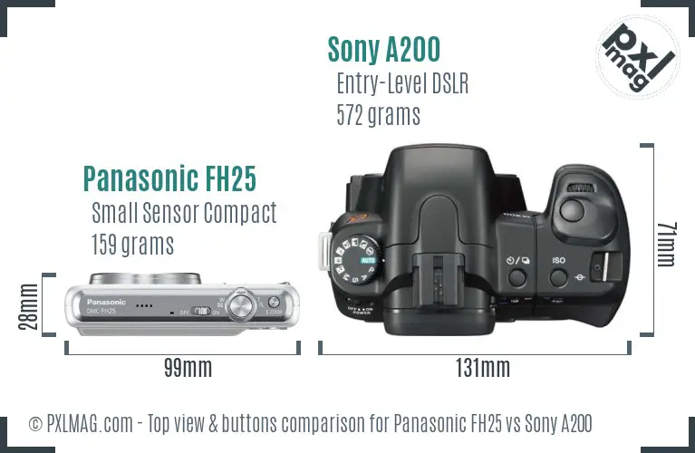 Panasonic FH25 vs Sony A200 top view buttons comparison