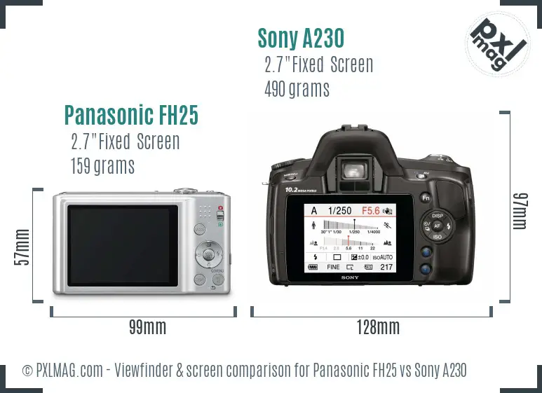 Panasonic FH25 vs Sony A230 Screen and Viewfinder comparison