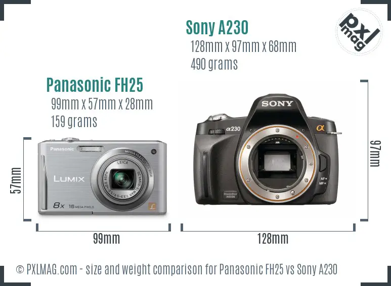 Panasonic FH25 vs Sony A230 size comparison