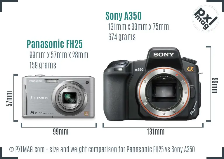 Panasonic FH25 vs Sony A350 size comparison
