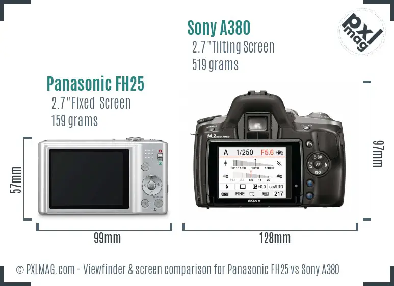 Panasonic FH25 vs Sony A380 Screen and Viewfinder comparison