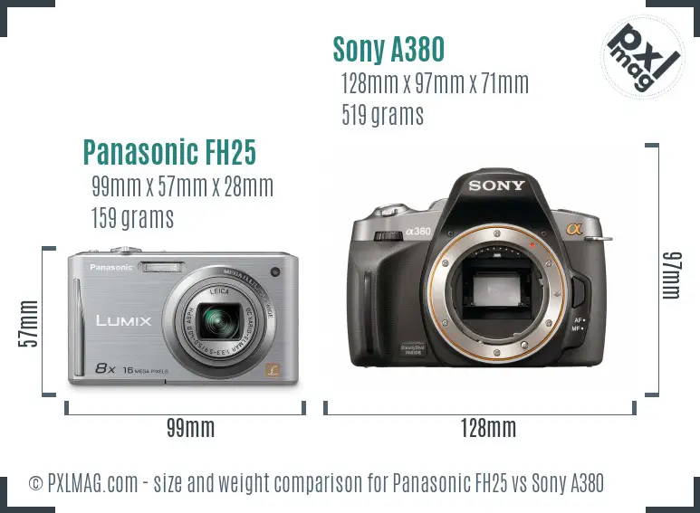 Panasonic FH25 vs Sony A380 size comparison