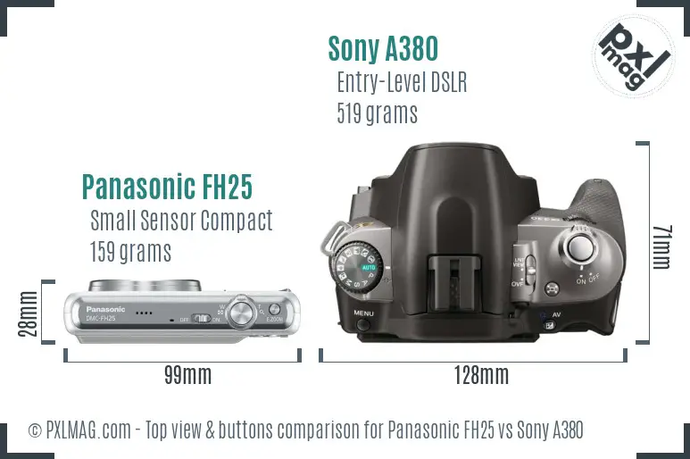 Panasonic FH25 vs Sony A380 top view buttons comparison